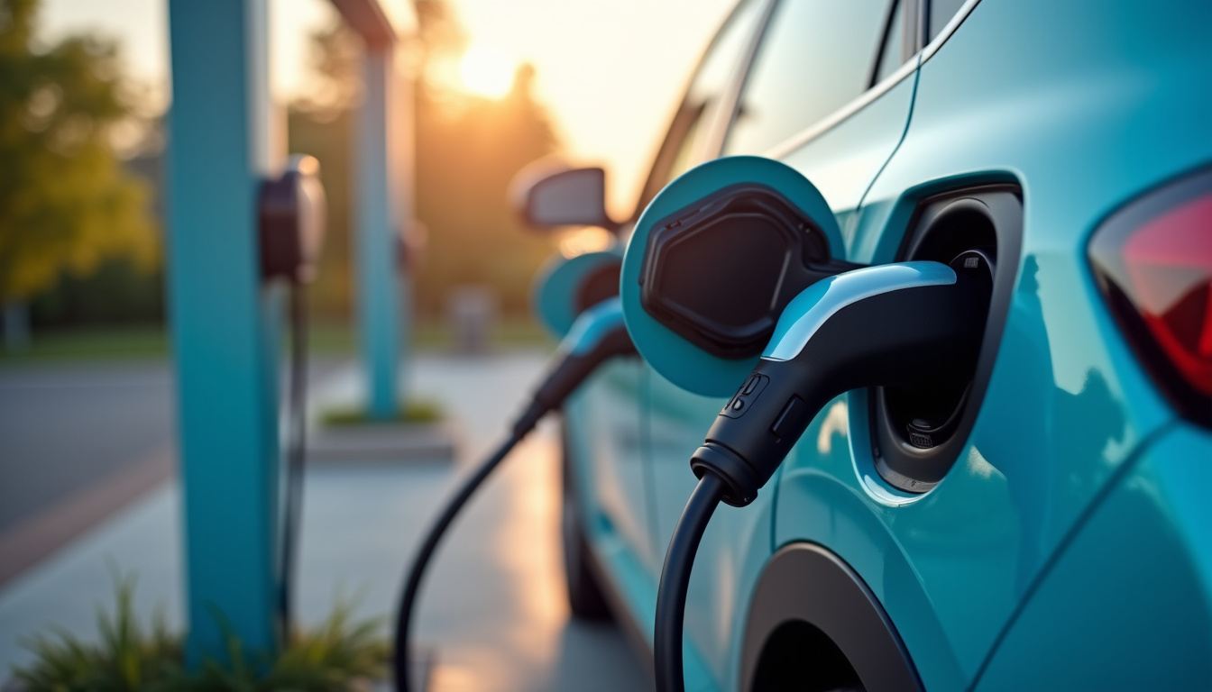 Station de recharge pour voiture électrique, illustrant le financement de véhicules propres