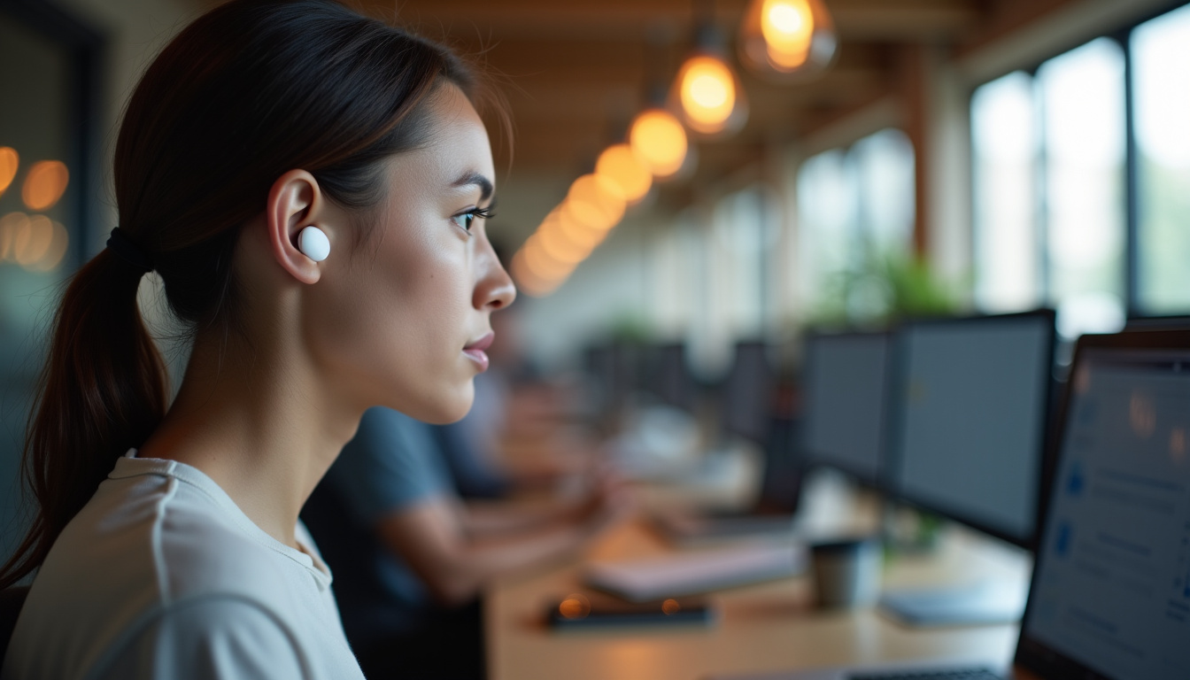 AirPods Pro 4 utilisés dans un environnement de travail en open space
