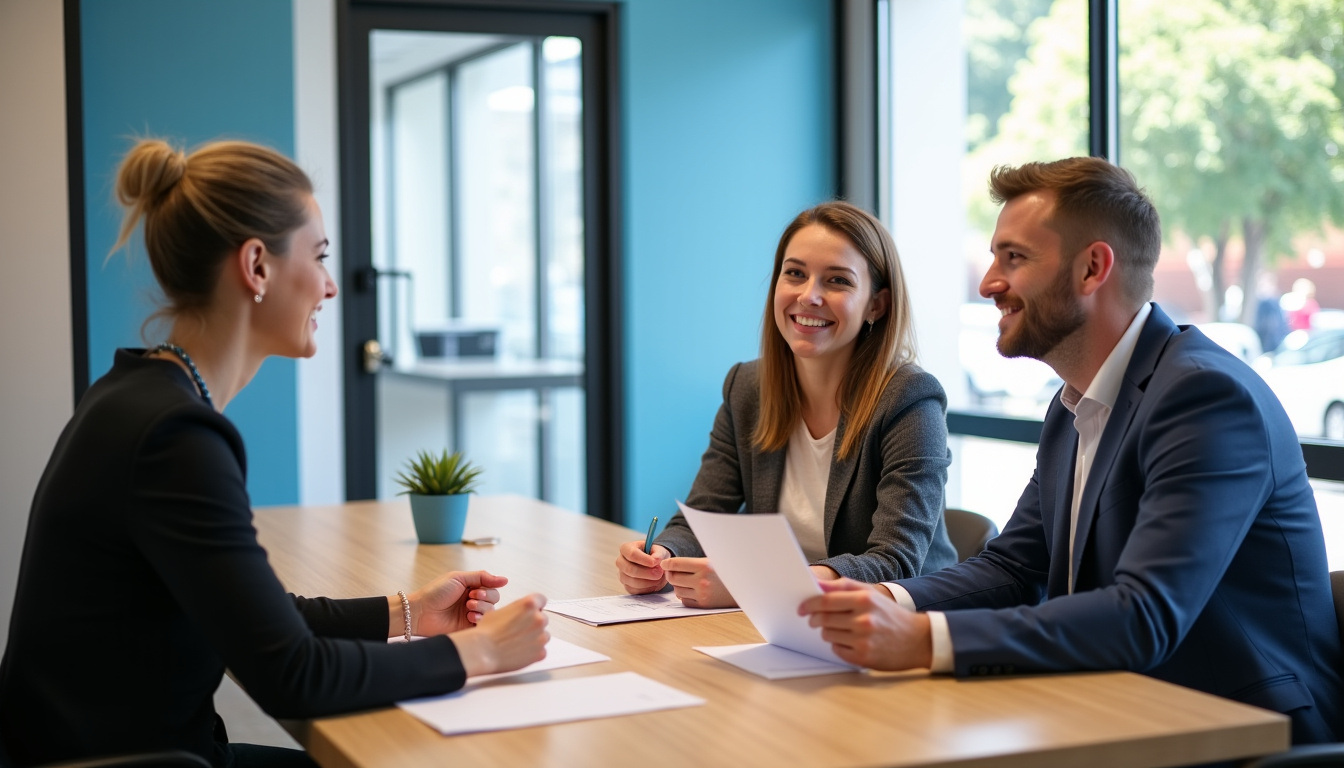 Client discutant avec un conseiller en agence La Banque Postale pour un projet de crédit immobilier