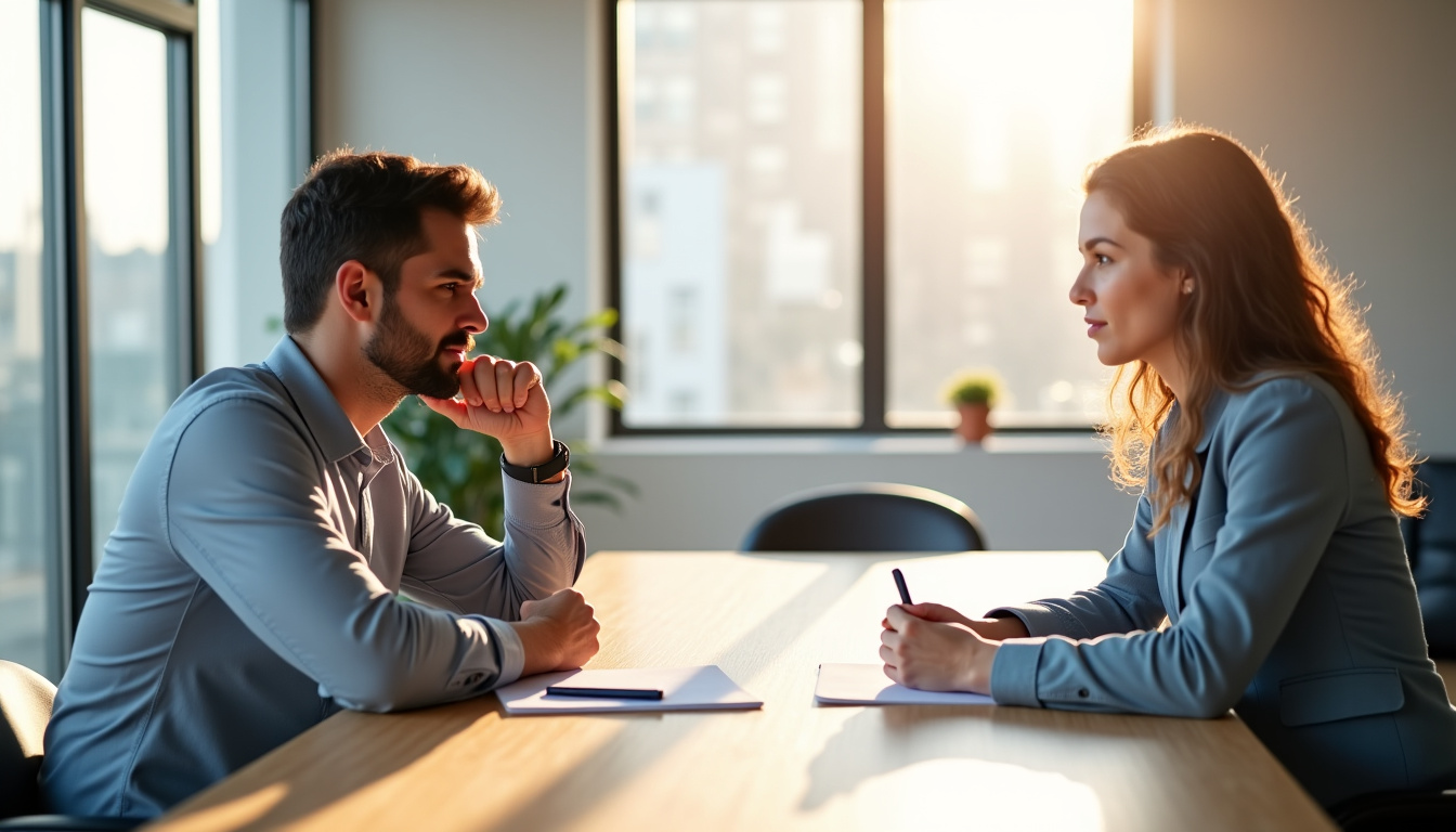 Discussion entre un acheteur et un conseiller financier pour un financement auto