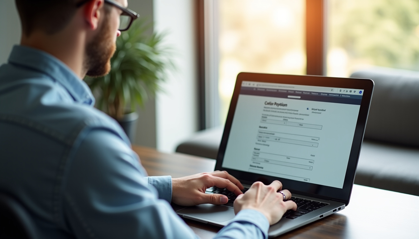 Homme remplissant un formulaire de souscription à un crédit renouvelable Floa Bank sur ordinateur portable