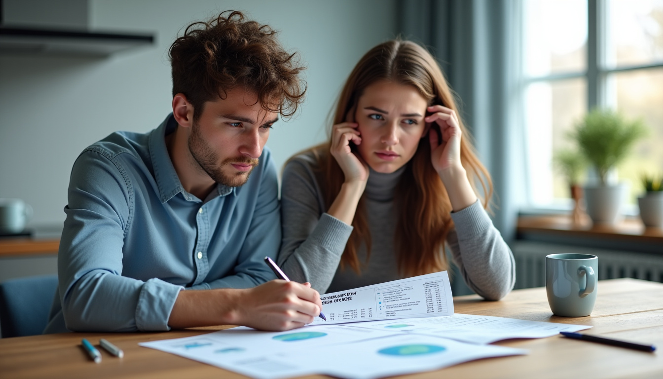 Illustration d’un couple surpris par des frais annexes non prévus lors d’un achat immobilier