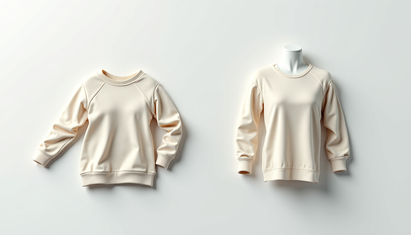 Photographie de vêtements en ligne avec retouche évidente comparée à la réalité