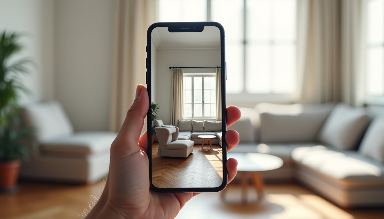 Utilisation de la réalité augmentée pour visualiser un meuble dans un salon via un smartphone